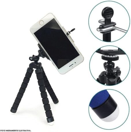 Tripé Para Celular Flexivel E Camera Preto